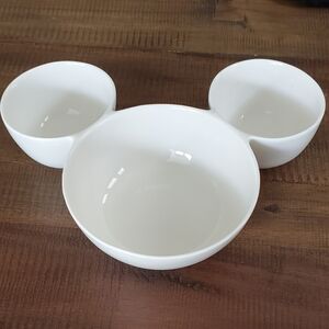 Disney Mickey Mouse Ceramic Chips Dip Dish, Bisque, EUC